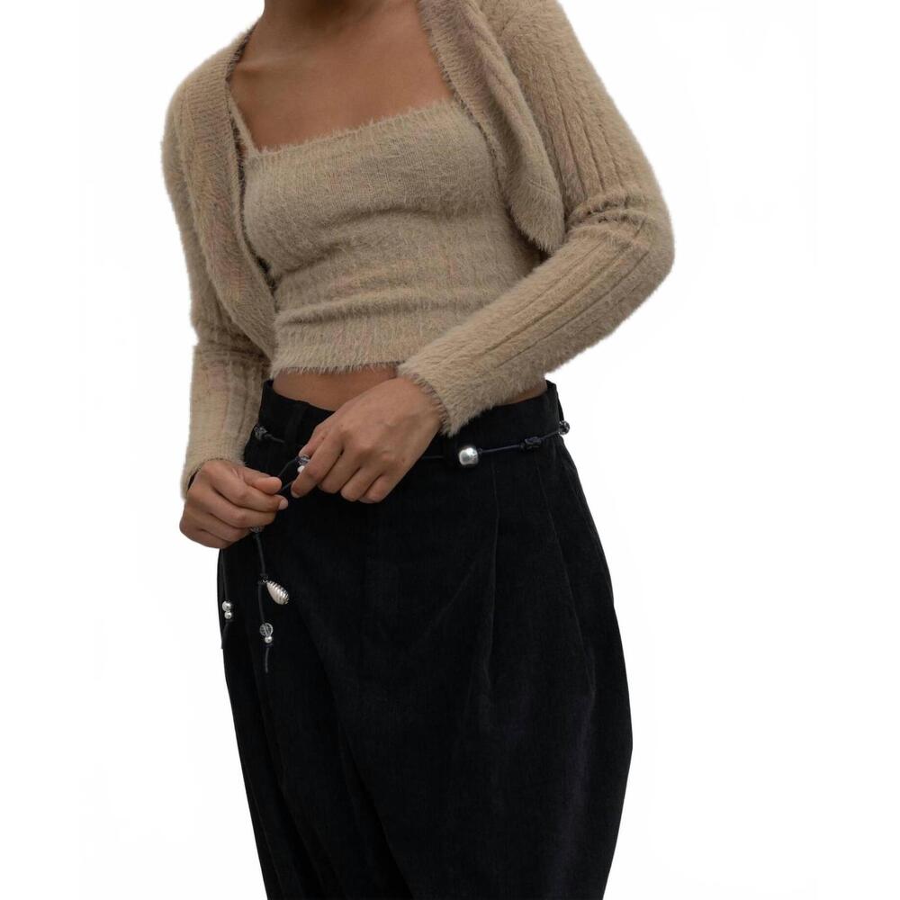 NEW COLLECTIVE fuzzy bolero cardigan set in khaki